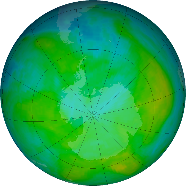 Antarctic ozone map for 28 December 1986